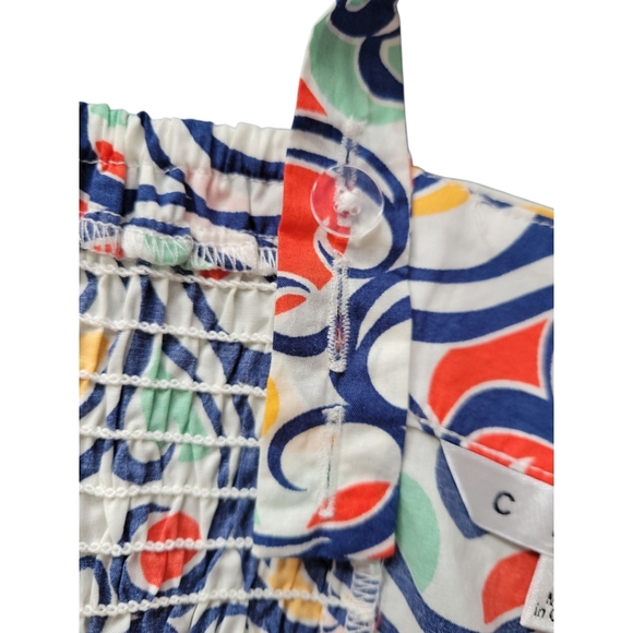 CAbi Sz 6 Cotton Pleated Smocked Back Multicolor Tank Top Peplum Blouse - Picture 4 of 13